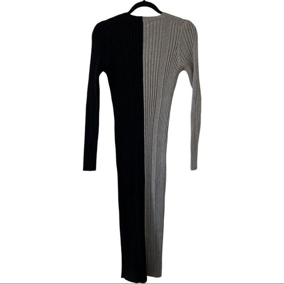 NWT 525 AMERICA WOMEN'S CONTRAST BUTTON UP RIBBED MAXI SWEATER DRESS BLACK/GREY - Picture 8 of 10